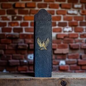 Vintage 13 5/8” Cast Iron Fireplace Hearth Stick Match Holder wth Embossed Eagle